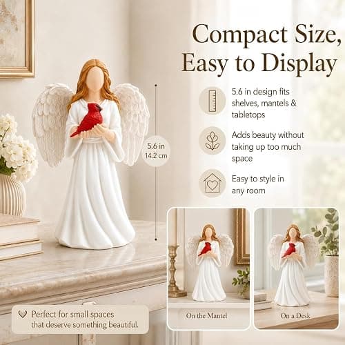 Cardinal Remembrance Figurine, Angel Girl with Cardinal Bird Statue, High-Precision Sculpted Memorial Gift, Symbol of Love, Hope & Protection, Serenity Sympathy Gift for Loss of Loved One (B) thumbnail 2