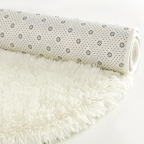 Softlife Fluffy Rugs for Bedroom, Shag Cute Area Rug for Girls/Boys and Kids Baby Room Home Decor, 2.6 x 5.3 Feet Oval Indoor Carpet for Nursery Dorm Living Room, Creamy thumbnail 9