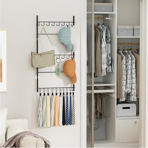 HapiRm Over Door Hat Rack - 3 Tier Wall Mounted Hat Organizer with 16 Hooks and 10 Movable Clips, Baseball Cap Organizer Storage Holds up to 26 Caps for Door, Bedroom, Closet USPTO Patent Pending thumbnail 2