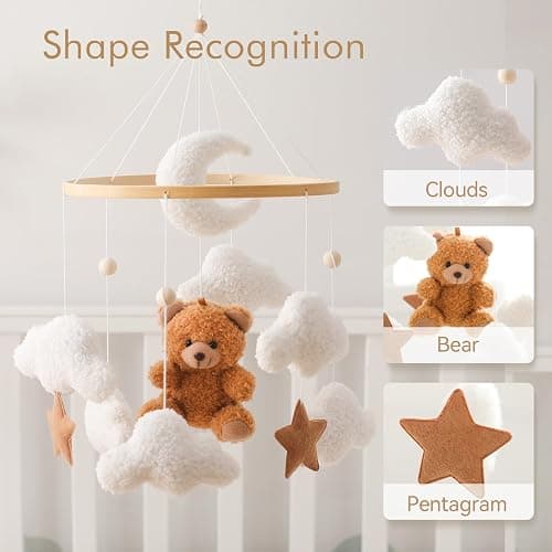 EERKEOD Brown Bear Musical Crib Mobile for Newborn Infants, Unisex, Fabric, Crib Mount, Hanging Mobile, Children - Brown - Brown Bear thumbnail 4