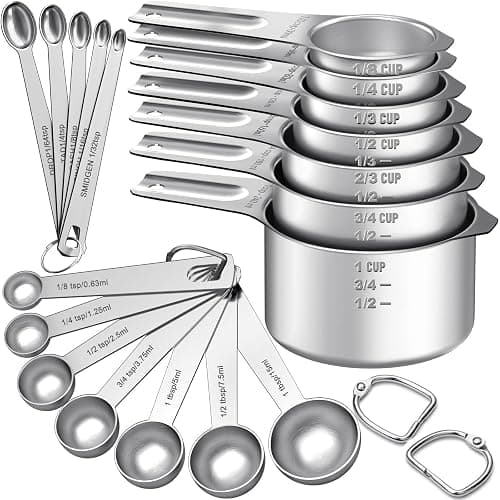 Measuring Cups and Spoons Set, 7 Stainless Steel Nesting Measuring Cups & 7 Spoons, 5 Mini Measuring Spoons & 2 Detachable Rings, Kitchen Gadgets for Cooking & Baking, Set of 21 - Image 1