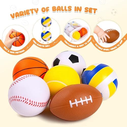 Innotoys Balls for Toddlers Babies, Soft Baby Toys, 6 Pack 3.5" Foam Balls Kids Sports Set, Small Soccer Basketball Baseball Football Volleyball Tennis, Indoor Outdoor Toys Games Gifts for Boys Girls thumbnail 6