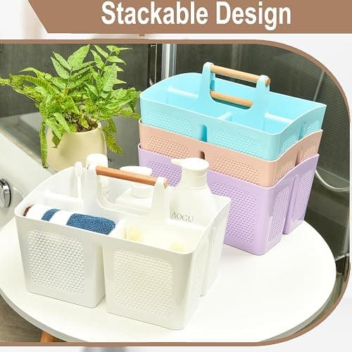 Haundry Plastic White Shower Caddy Basket with 3 Compartments, Portable Divided Bathroom Cleaning Caddy Organizer Storage Tote with Handle for Dorm, College, Room Essentials thumbnail 2