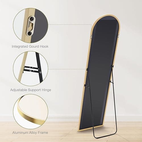 Sweetcrispy 60"x16" Arched Full Length Mirror, Standing or Leaning Full Body Mirror with Aluminum Alloy Thin Frame, Suitable for Bedroom or Cloakroom,Gold thumbnail 5