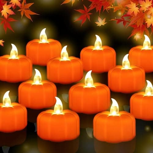 CESOF 12 Pack Fall Decorations for Home Pumpkin Tea Lights Halloween Decor | LED Orange Pumpkin Lights Flameless Candles Battery Operated, Thanksgiving Flickering Tealight for Table Indoor Party Decor - Image 1