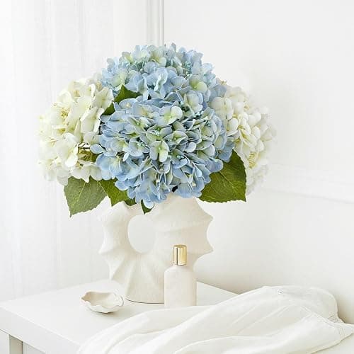 SUMTIPHUN 4 Pcs 20'' Real Touch Hydrangeas 2 White 2 Light Blue Artificial Hydrangeas Flowers Faux Latex Hydrangea for Kitchen Living Room Porch Home Decor Baby Shower Party Wedding Table Centerpiece - Image 1