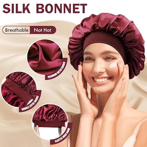 Doitory Satin Silk Bonnet for Sleeping, Double Layer Silk Sleep Cap for Men & Women, Soft Satin Lined Bonnet for Curly Hair thumbnail 3