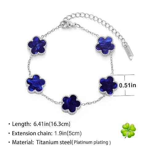 TICVSS Four Leaf Clover Bracelet for Women Platinum Plated Stainless Steel Lucky 4 Leaf Silver Chain Link Bracelet Jewelry Gift for Women thumbnail 2