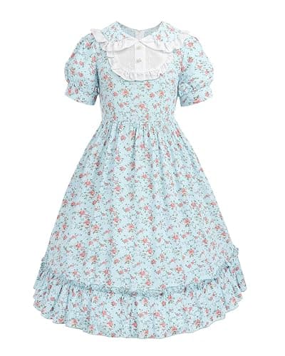 Nuoqi Prairie Dresses for Girls Green Pioneer Girl Costume Colonial Dress with Apron thumbnail 3