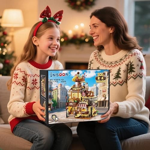 INSOON City Ice Cream House Building Set with Lights, 1377 PCS Dessert Shop Building Block Toy with Chocolate Sundae Cone, Sweet Workshop Construction Model for Adults Teens Kids Boys Girls Ages 12+ thumbnail 9