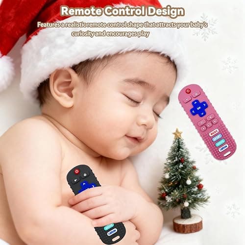 MACLUD 3 Pack Remote Control Shape Silicone Teethers for Babies Chew Toys, Teething Toys for Infant Toddlers,Baby Remote Control Toy, teethers for Babies 6-12 Months (Black&Blue&Pink) thumbnail 4