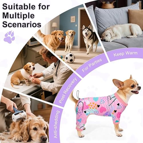 Bienbee Dog Pajamas, 4 Pack Cute Soft Dog Puppy Clothes Dogs Pjs Onesies Jammies Outfit Adjustable Breathable & Stretchy Clothes for Small Medium Large Dogs Girl Boy Puppy-S thumbnail 7