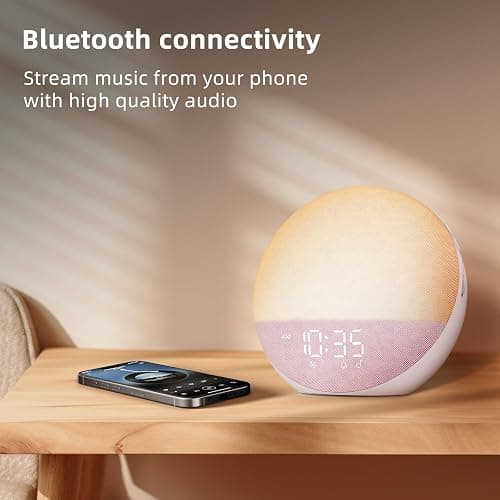 Odokee Sunrise Alarm Clock White Noise Machine: Natural Wake Up Light - Dimmable Clock with Bluetooth Speaker for Bedroom - 25 Sleep Sounds for Baby Adults Kids Sakura Pink thumbnail 3
