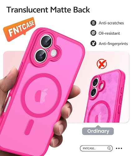FNTCASE for iPhone 16 Plus Case: [Compatible with Magsafe] Translucent Matte Cases with [Full Camera Protection] [Screen Protector] Military Grade Shockproof Protective Phone Cover - Hot Pink thumbnail 6