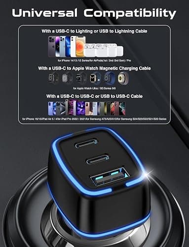 USB C Car Charger, 3 Port PD Super Mini Cigarette Lighter Adapter, 2Pack USB-C & A Fast Car Charging for iPhone 16/15 Pro Max, Galaxy S25/S24, iPad, Pixel, Android Phones,Travel Essentials for Men thumbnail 7