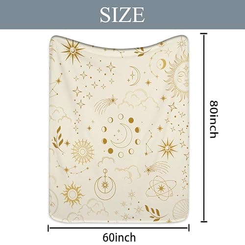 Miyotaa Celestial Constellation Astrology Blanket 50Wx60H Inch Sun Moon Phase Mysterious Beige Crescent Tarot Witchy Gift Warm Fuzzy Throw Blanket for Sofa Bed Throws Birthday Presents thumbnail 3