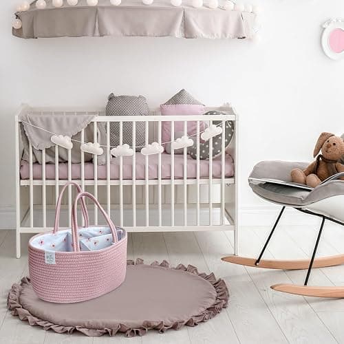 KiddyCare Diaper Caddy Organizer for Baby Nursery Basket with Handle Lid | Nursing with Changing Table Organizer Cart, Newborn Caddy | Rosy (Floral Print) X-Large thumbnail 6
