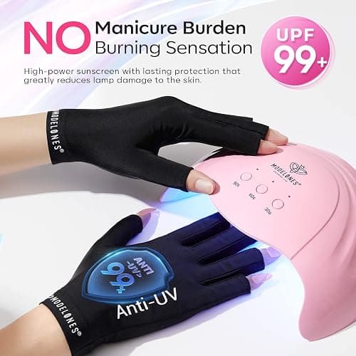 modelones UV Gloves for Gel Manicures, Professional UPF99+ Anti UV Protection Gloves for Gel Nail Lamp (Black) thumbnail 4