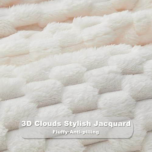 NEWCOSPLAY Super Soft Queen Blanket Ivory Premium Silky Flannel Fleece 3D Clouds Stylish Jacquard Lightweight Bed Blanket All Season Use 350GSM (Ivory, Queen(90"x90")) thumbnail 6