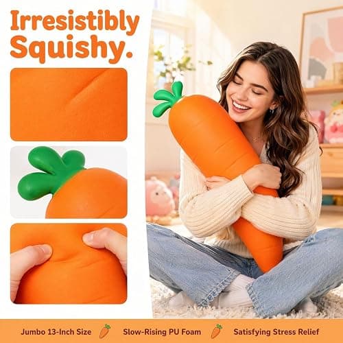13 Inch Carrot Squishy, Jumbo Squishy Carrot | Moldable Sensory Squishy for Desk Decor, Party Favor and Gift for Adults thumbnail 5