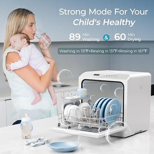 EUHOMY Countertop Dishwasher Portable with 6 Programs, 5L Built-in Water Tank for Apartments, 167℉ High-Temp, No Hookup Needed, Mini Dishwasher with Baby Care, Air Dry/Quick/ECO/Fruit/Normal, White thumbnail 4