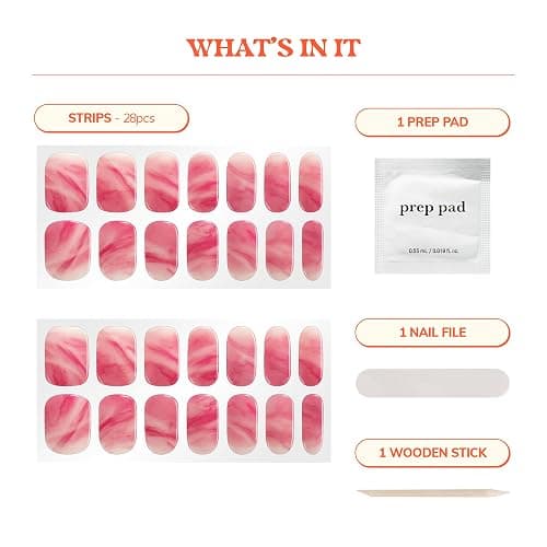 Heyhae Semi Cured Gel Nail Strips | No LED Lamp Needed | Summer, Marble, Red | Easy Apply & Remove, Salon Quality | Includes 28 Strips, 1 Prep Pads, Nail File & Wooden Stick - Hey, You're A Gem thumbnail 4