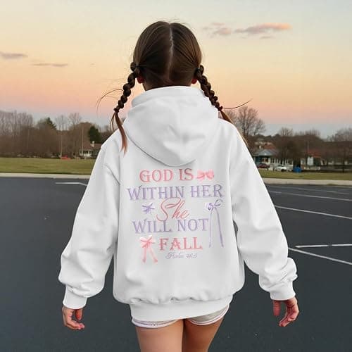 Zoemghc Girl's Christian Graphic Hoodie God is Within Her Hoodies for Kids Jesus Faith Religious Sweatshirts Pullover Tops thumbnail 3