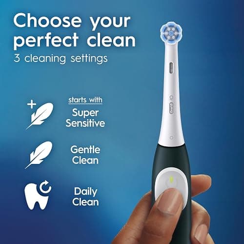 Oral-B Rechargeable Electric Toothbrush, iO2 Starter Kit, 3 Cleaning Modes, Automatic Pressure Sensor to Protect Gums, 2 Brush Heads, Forest Green thumbnail 5
