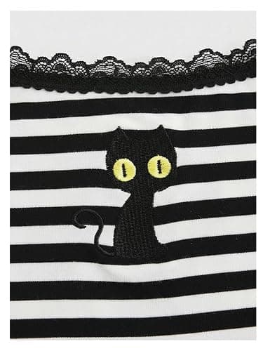 SOLY HUX Women's Y2k Lace Striped Cami Crop Tops Spaghetti Strap Cat Embroidery Camisole thumbnail 3