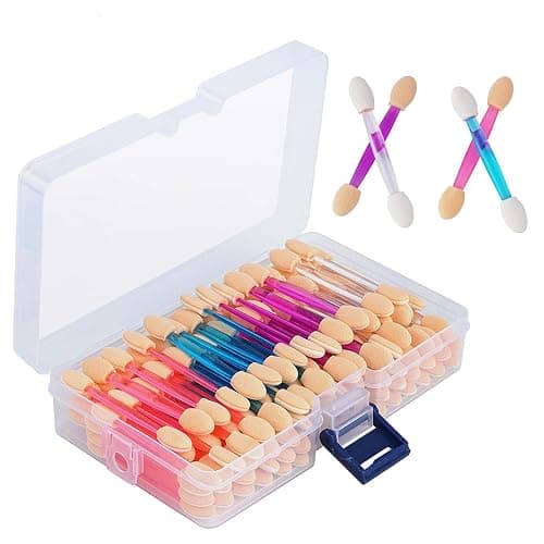 Cuttte 120PCS Disposable Dual Sides Eye Shadow Sponge Applicators with Container, 4 Colors Eyeshadow Brushes Makeup Applicator - Image 1