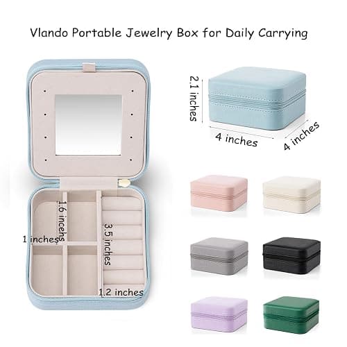 Vlando Small Travel Jewelry Box Organizer - Mirrored Carry-on Jewelries Necklaces Rings Earrings Necklace Storage Case, Beige thumbnail 3