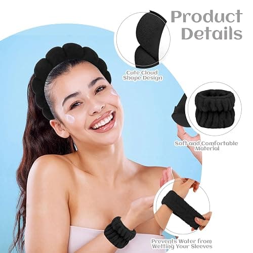 Araluky 6 Pcs Puffy Terry Cloth Headbands and Wristbands for Skincare, Makeup Removal, and Shower thumbnail 4