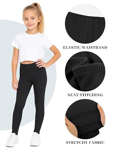 Poroka 5 Pack Girls Leggings Tights for Kids Full Length Basic Leggings Pants Soft Stretchy Athletic Yoga 6-16 Years thumbnail 5