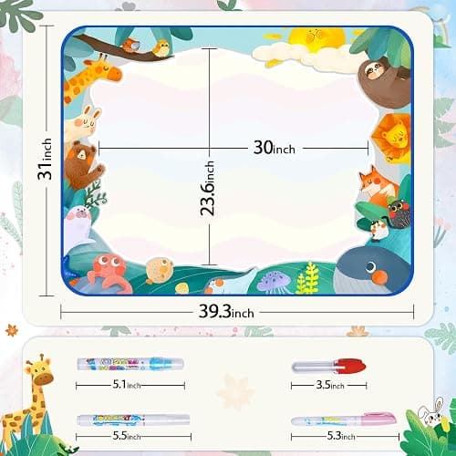 bemece Water Doodle Mat 40 x 32 Inches Aqua Painting Drawing Mat Mess Free Learning Toy Mat Early Education Gifts for Kids ChildrenToddlers Aged 3 4 5 6 7 Years Old thumbnail 3