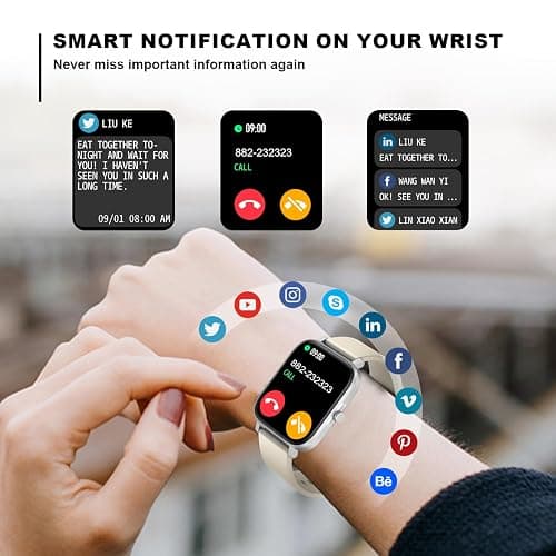 Smart Watch for Men Women Compatible with iPhone Samsung Android Phone 1.69 inch Full Touch Screen IP68 Waterproof Bluetooh Fitness Tracker Heart Rate/Sleep Monitor (Starlight) thumbnail 2