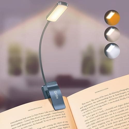 Gritin 9 LED Rechargeable Book Light for Reading in Bed - Eye Caring 3 Color Temperatures,Stepless Dimming Brightness,80 Hrs Runtime Small Lightweight Clip On Book Reading Light-Pacific Blue - Image 1