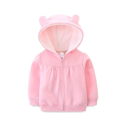 Baby Hoodie Sherpa Lined Zip up Light Fleece Jacket Solid Bear Coat Fall Winter 3-24 M