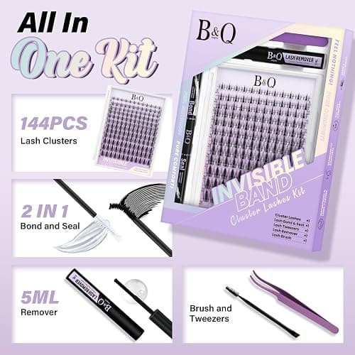 B&Q Fairy Lash Clusters Kit Natural Lashes Clusters Wispy Invisible Band Manga Lashes Individual Lashes Bond and Seal Eyelash Extension Kit Easy Removal (Fairy Kit-8-18MIX) thumbnail 5