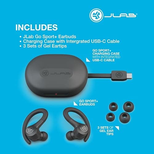 JLab Go Sport+ Wireless Workout Earbuds Featuring C3 Clear Calling, Secure Earhook Sport Design, 35+ Hour Bluetooth Playtime, and 3 EQ Sound Settings (Light Blue) thumbnail 8