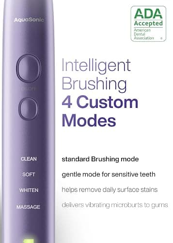 Aquasonic Vibe Series Ultra-Whitening Toothbrush – ADA Accepted Electric Toothbrush - 8 Brush Heads & Travel Case – 40,000 VPM Motor & Wireless Charging - 4 Modes w Smart Timer – Satin Violet thumbnail 4