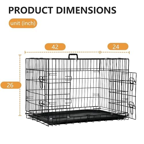 FDW Dog Crate 42-Inch Dog Cage Foldable Metal Kennel with Leakproof Tray Foldable Design Indoor Outdoor Use for Large Dogs,Dark Black thumbnail 6