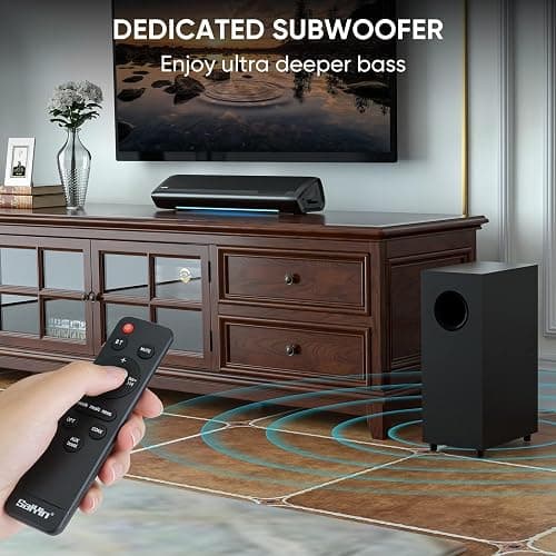 Saiyin Sound Bars for TV with Subwoofer, 2.1 Deep Bass Small Soundbar Monitor Speaker Home Theater Surround System PC Gaming Bluetooth/AUX/Optical Connection, Wall Mountable 17-inch thumbnail 2