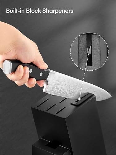 D.Perlla Knife Set, 7 Pieces Kitchen Knife Set with Self Sharpening Wooden Block, German Stainless Steel Knife Block Set with Triple Riveted Ergonomic Handle, Black thumbnail 4