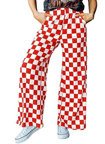 IWOLLENCE Women's Casual Loose Checkered Wide Leg Pants High Waist Straight Lounge Y2K Gingham Trousers - Image 1