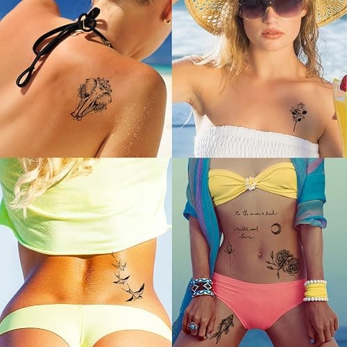 82 Sheets 3D Flowers Temporary Tattoos for Women Adult, Including 12 Sheets Large Fake Tattoos That Look Real and Last Long, Waterproof Rose Moon Butterfly Tiger Snake and Flowers Tattoos thumbnail 5