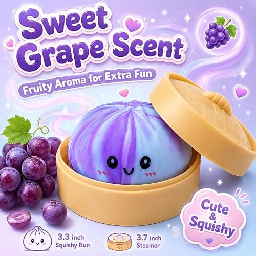 Crossunx Sweet Grapes Scented Dumpling Squishies Stress Balls, Blue Tie-Dye Squishies Dumpling Fidget Sensory Toy with Food Steamer, Squeeze Dough Ball for Stress Relief, Stretchy Desk Toys Gift thumbnail 3