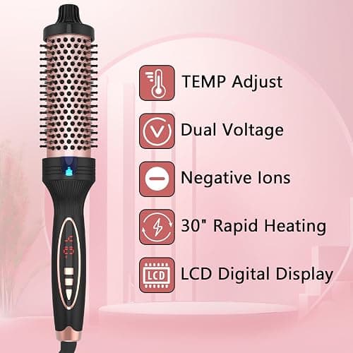 PHOEBE New Upgrade 1.5 Inch Thermal Brush Create Loose & Volume Curls Digital Display 9 Heat Settings Tourmaline Ionic Hair Curler 1 1/2 Inch Curling Iron Brush Dual Voltage for Traveling thumbnail 3