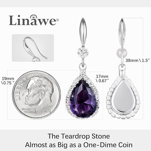 Linawe Imitation Diamond Dangle Earrings for Women Trendy, Rhinestone Drop Chandelier Earrings, Teardrop Crystal Cubic Zirconia Wedding Jewelry Set, 14K Gold/Rose Gold/Silver Tone thumbnail 2