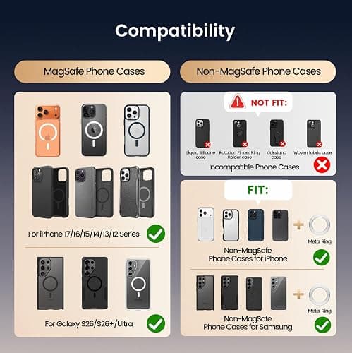 GMETINK Foldable Double Sided Ring Magnetic Phone Grip & Kickstand, Finger Loop Strap Phone Ring Holder Compatible with MagSafe iPhone 17/16/15/14/13/12 Series and MagSafe Cases(Black) thumbnail 8