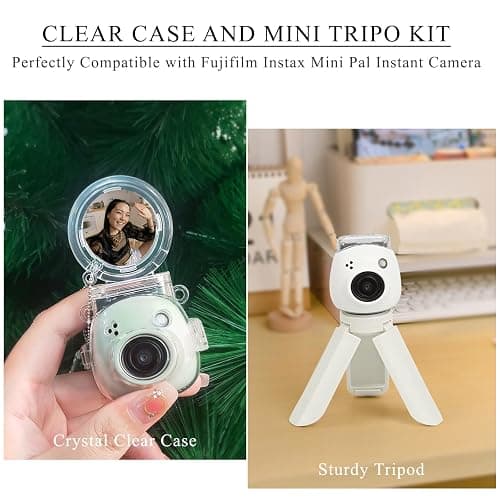 JOYZO Protective Clear Case and Mini Tripod Kit Compatible with Fujifilm Instax PAL, for Instax Pal Hard Case with Selfie Mirror and White Stand Accessories Set - Clear thumbnail 3